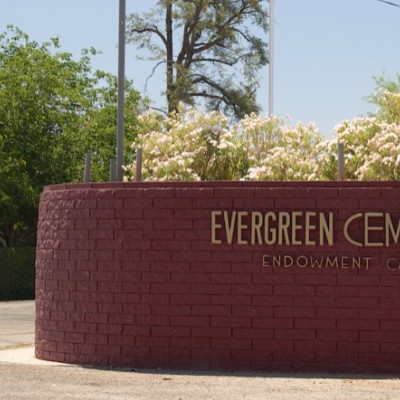 Evergreen Cemetery entrance sign